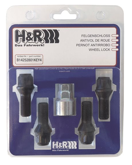 H&R Låsbara Hjuulbultar Konisk M12x1,5 Längd 28mm Svarta